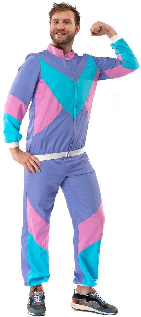 Grappig & Fout Kostuum | Fout 80s Trainingspak New Kids Jaren 80 Dave | Man | Large | Carnaval kostuum | Verkleedkleding